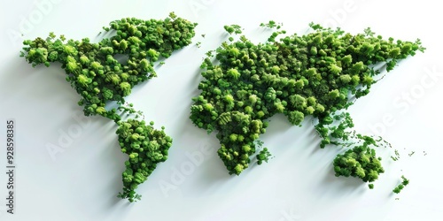 Trees On Map. 3D Conceptual Representation of Earth as Green Forest