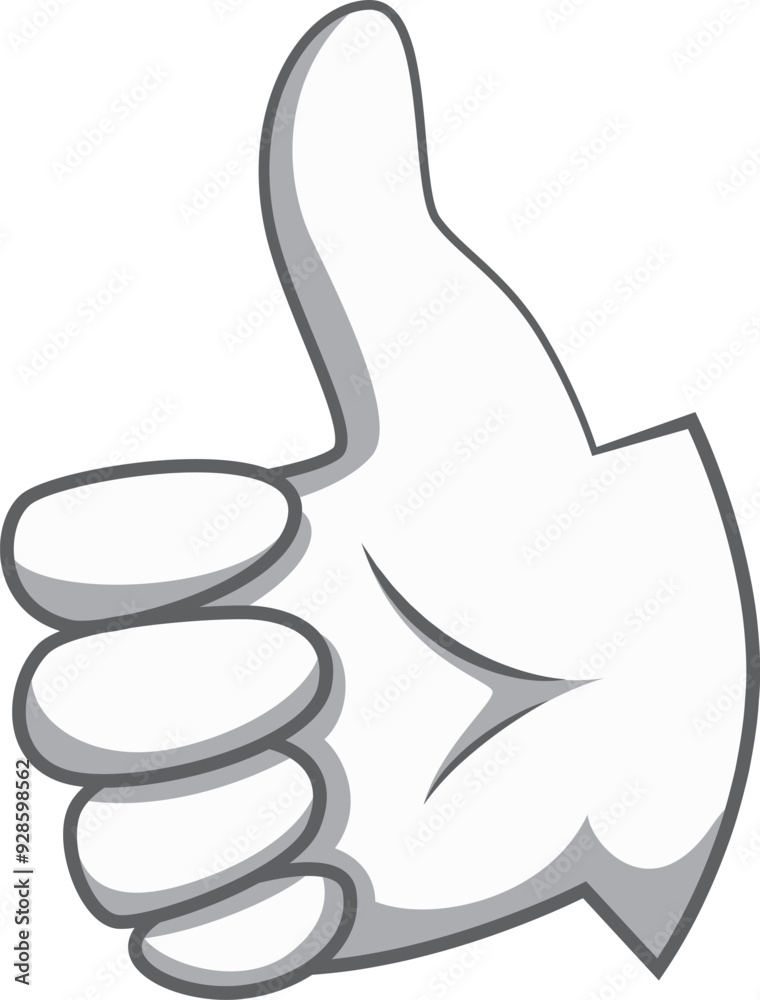 Thumb up gesture. Hand in retro cartoon white glove Thumb up gesture. Hand in retro cartoon white glove
