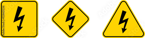 Yellow triangle warning biohazard, radioactive, nuclear and toxic sign icons set. Biohazard, chemical hazard warning triangular vector symbol stickers. Caution danger sign.