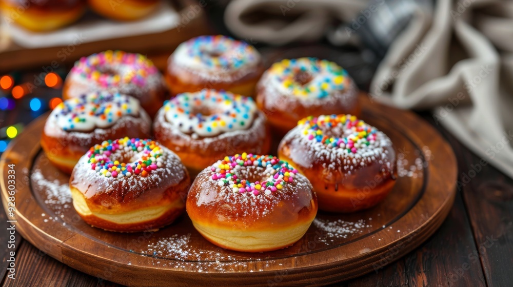 Hanukkah sufganiyot food background illustration generated by ai Hanukkah sufganiyot food background illustration generated by ai