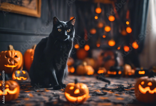 This inviting Halloween interior features festive decor and charming accents. Create a warm and welcoming atmosphere for friends and family this season