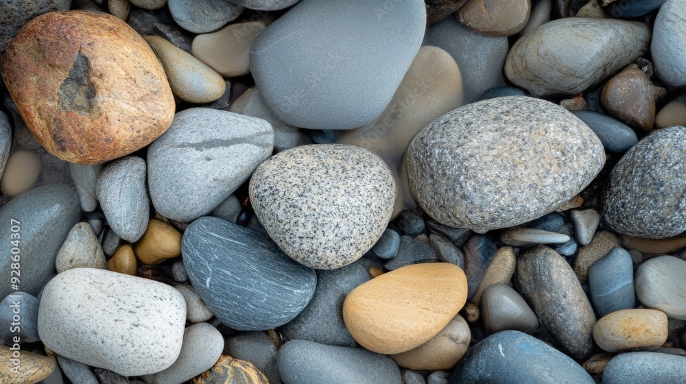 A close-up of a riverbed, with smooth stones in various shades of gray and brown. A close-up of a riverbed, with smooth stones in various shades of gray and brown.