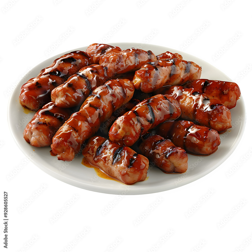 Dish of bbq sausages on a clear background, great for food-themed designs and cooking projects Dish of bbq sausages on a clear background, great for food-themed designs and cooking projects