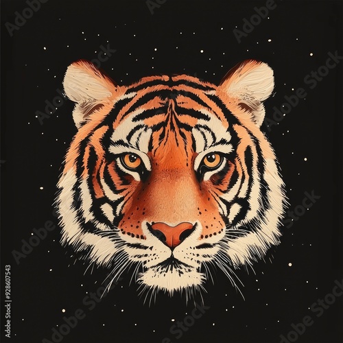 Tiger Face Against A Starry Night Sky