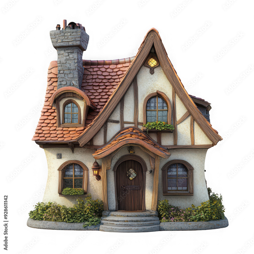 A small house with a red roof and brown trim A small house with a red roof and brown trim