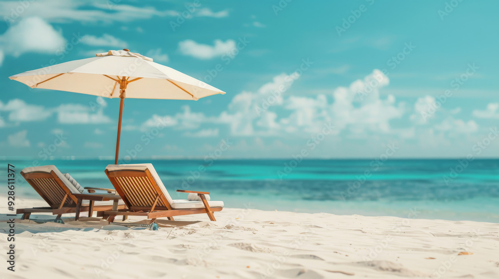 Beach Chairs and Umbrella Overlooking Turquoise Ocean Beach Chairs and Umbrella Overlooking Turquoise Ocean