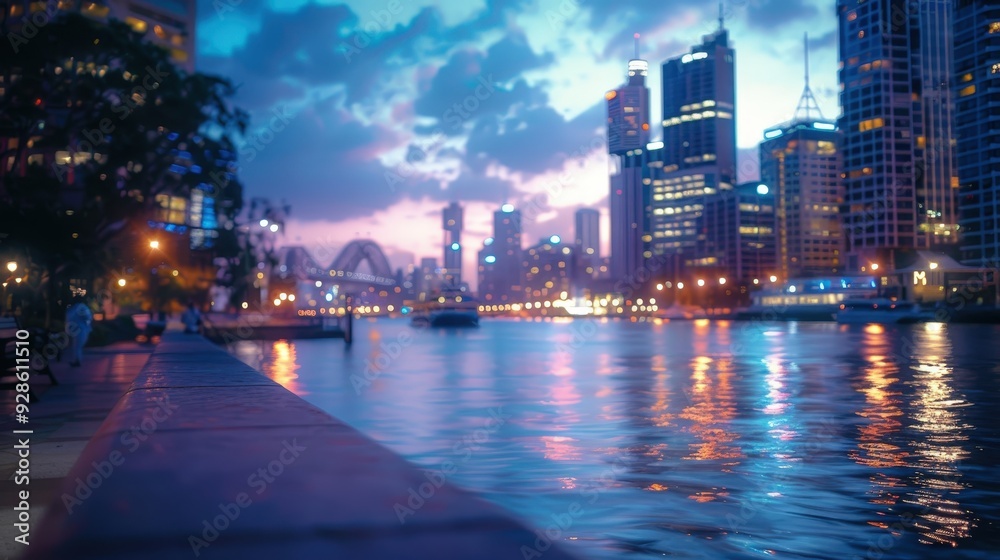 Fototapeta premium Cityscape at Dusk with Reflected Lights