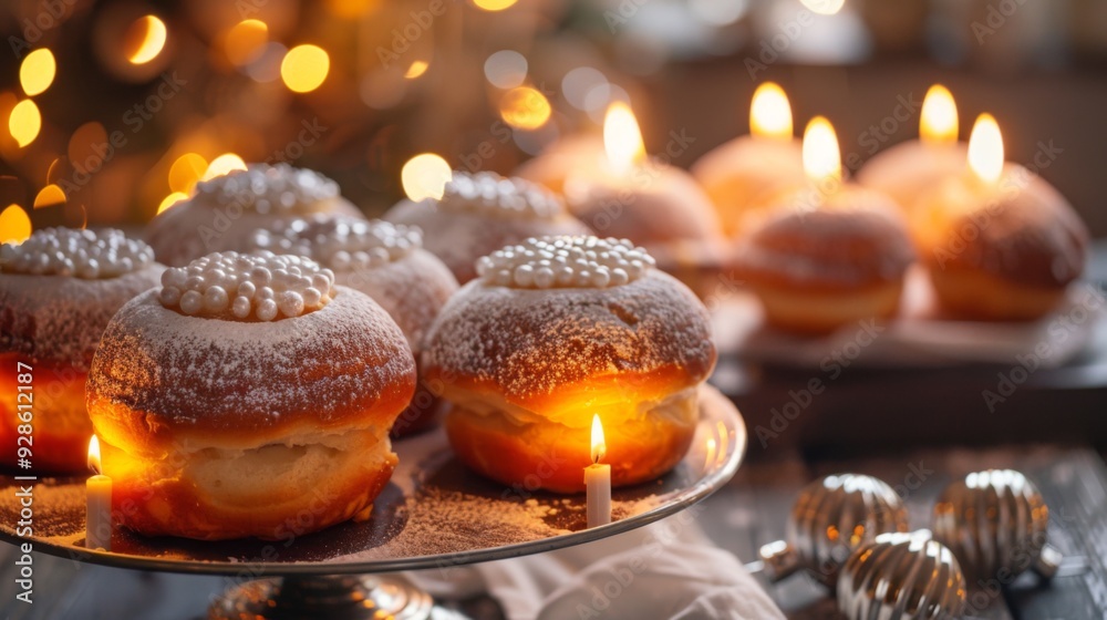 Hanukkah sufganiyot food background illustration generated by ai Hanukkah sufganiyot food background illustration generated by ai