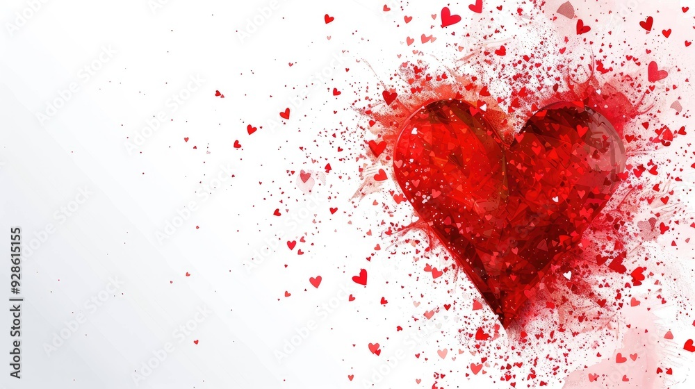 Glitter heart dissolving into pieces on bright background. Valentines day, broken heart Glitter heart dissolving into pieces on bright background. Valentines day, broken heart