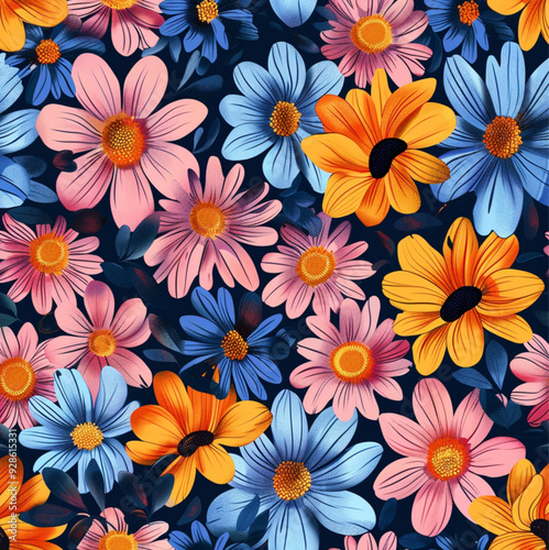 Wallpaper Mural seamless pattern with flowers, floral background, wallpaper flower Torontodigital.ca