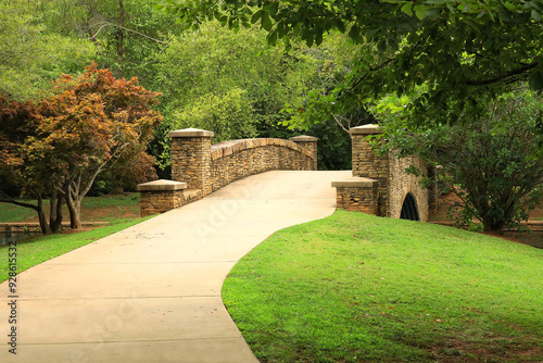 Stone bridge at Freedom Park in Charlotte, North Carolina, USA. 