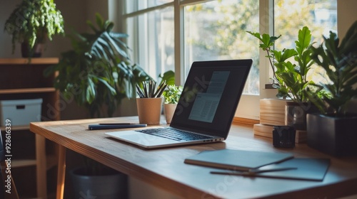 Clean and organized workspace with a simple desk setup, including a laptop and a few personal items.