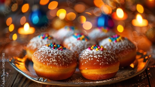 Hanukkah sufganiyot food background illustration generated by ai