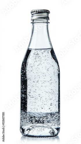 Wallpaper Mural Clear glass bottle filled with sparkling water, showing bubbles rising up, isolated on a white background. Torontodigital.ca