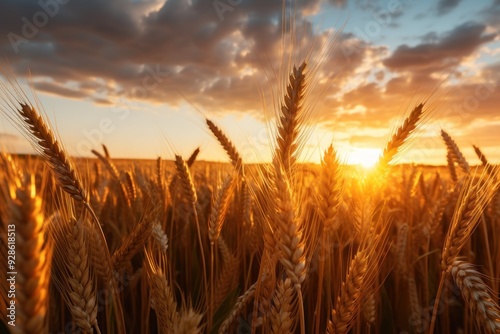 Obraz na płótnie Vibrant sunset over lush wheat field in summer w salonie