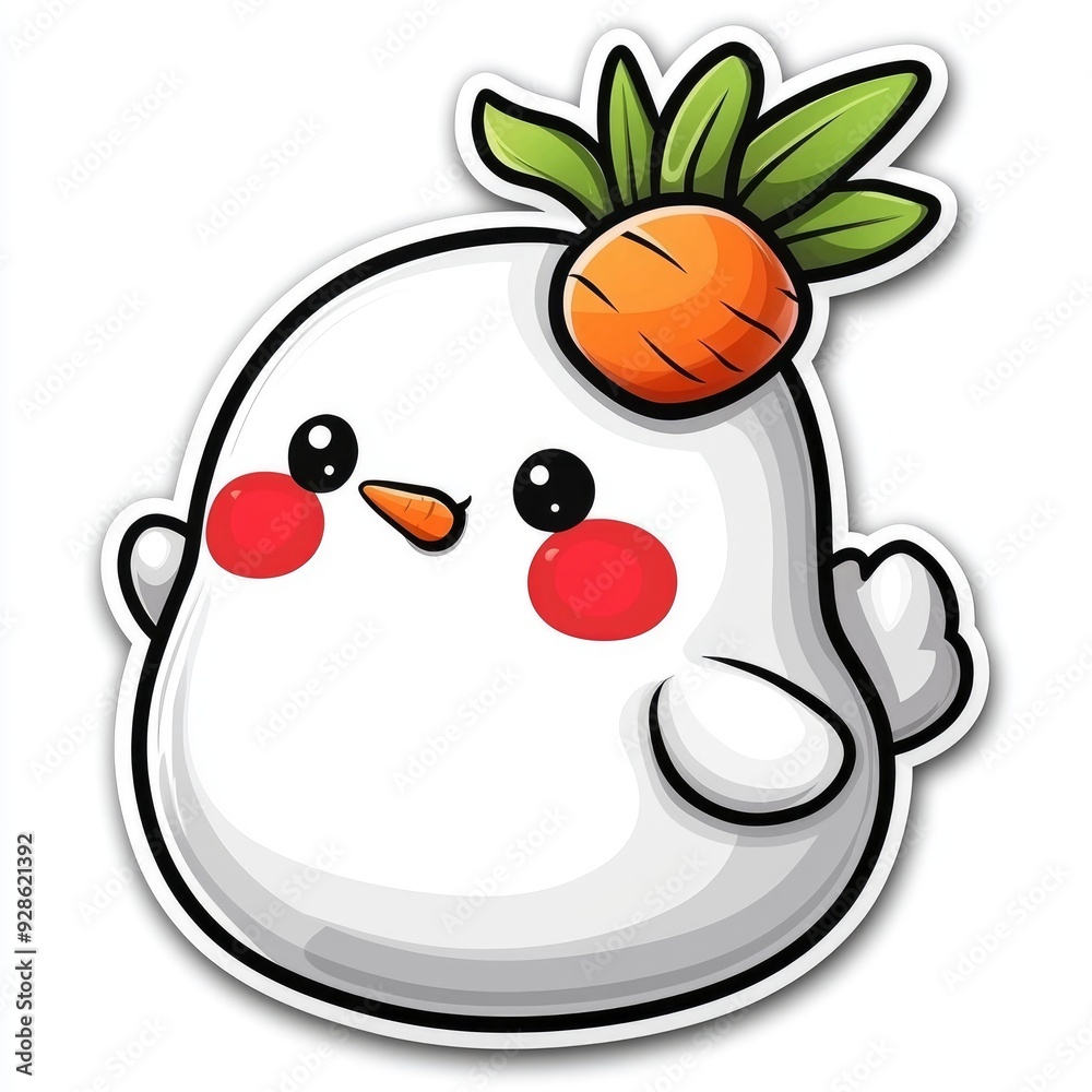 Cute Cartoon Chicken with Carrot on Head Cute Cartoon Chicken with Carrot on Head