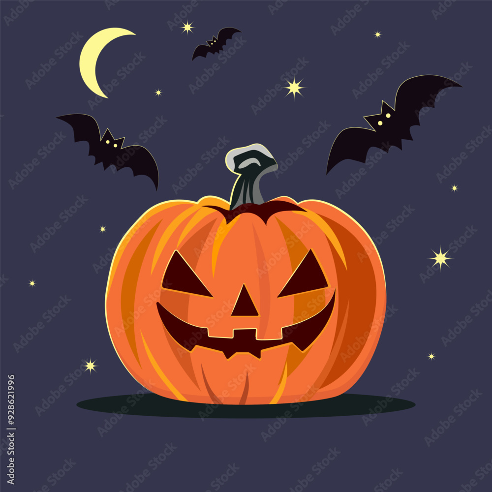 isolated one halloween orange pumpking on dark blue background. vector halloween digital illustration isolated one halloween orange pumpking on dark blue background. vector halloween digital illustration