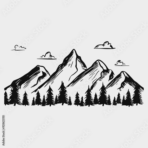 Landscape with mountains sketched illustration