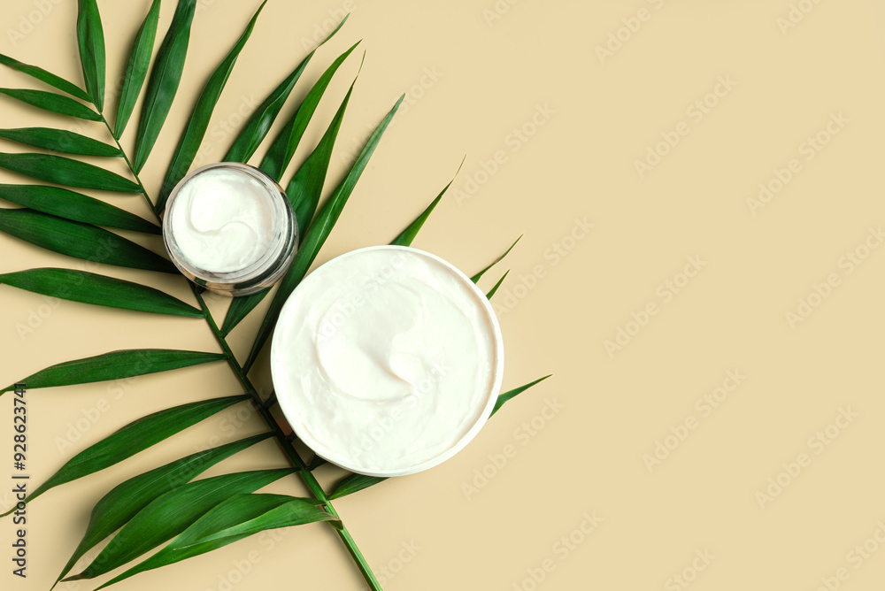 Natural skin care products and palm leaf Natural skin care products and palm leaf
