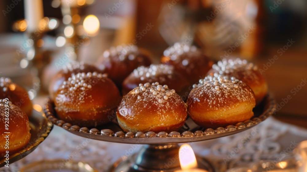 Hanukkah sufganiyot food background illustration generated by ai Hanukkah sufganiyot food background illustration generated by ai