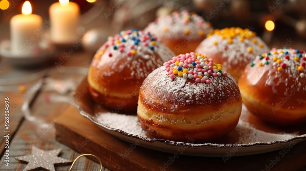 Hanukkah sufganiyot food background illustration generated by ai Hanukkah sufganiyot food background illustration generated by ai