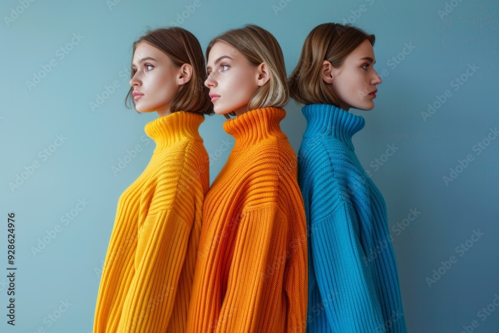 fashion shoot three women wearing different colored sweaters
fashion shoot three women wearing different colored sweaters