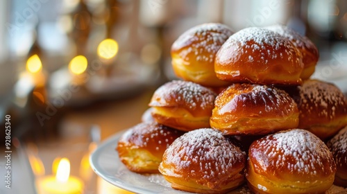 Hanukkah sufganiyot food background illustration generated by ai