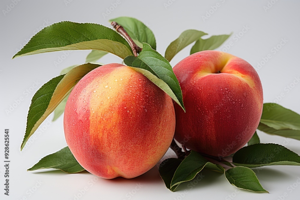 On a white background, a mature peach, generative IA On a white background, a mature peach, generative IA