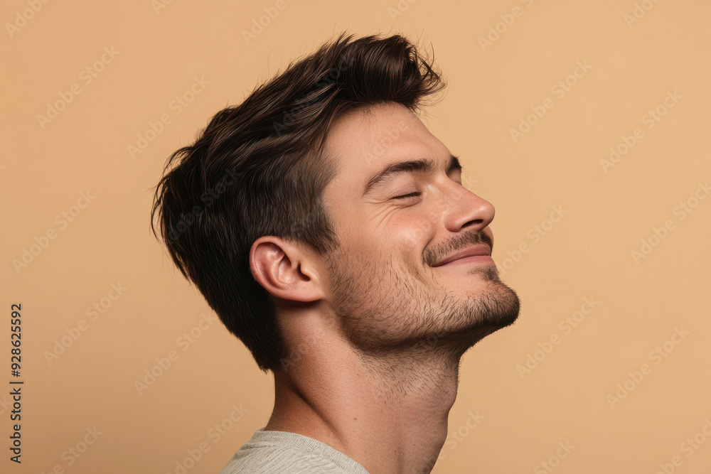 Obraz premium A close up of a man's face with his eyes closed