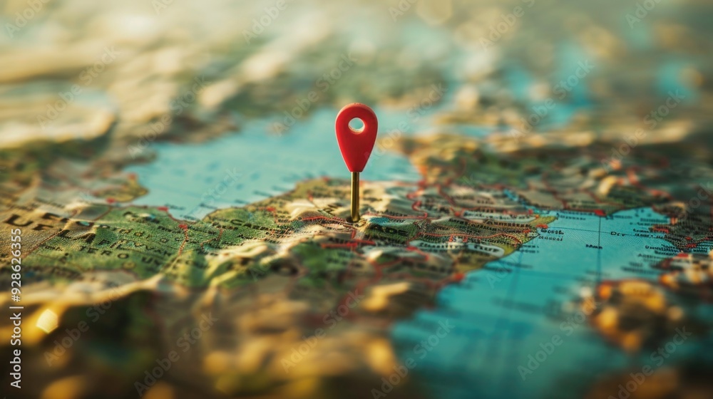 A map with a single red pin marking a location A map with a single red pin marking a location