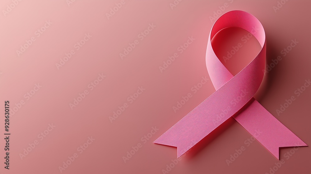 A pink ribbon representing cancer awareness on a solid background. A pink ribbon representing cancer awareness on a solid background.