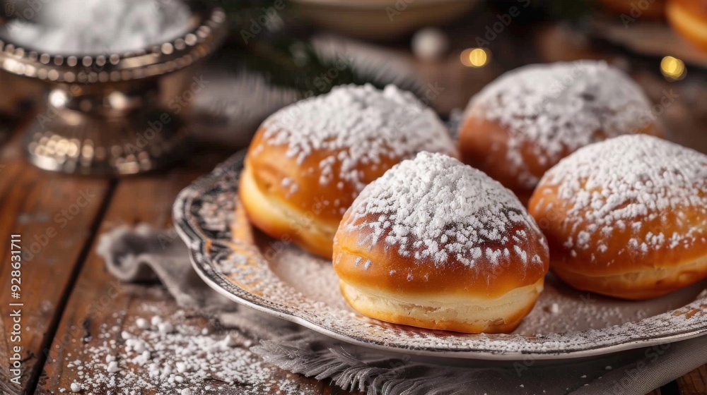 Hanukkah sufganiyot food background illustration generated by ai Hanukkah sufganiyot food background illustration generated by ai