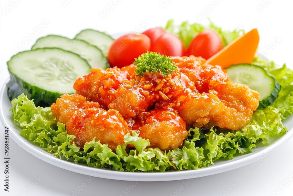 Chicken with Fermented Shrimp Paste Sambal. isolated on white background Chicken with Fermented Shrimp Paste Sambal. isolated on white background