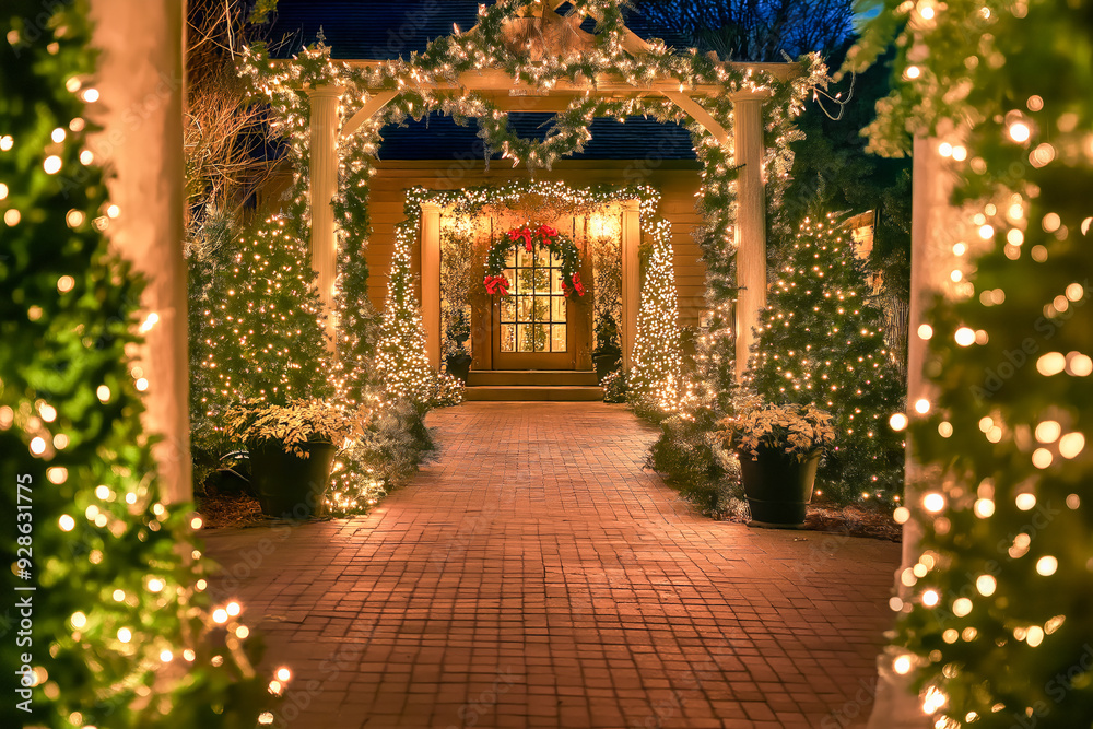 Fototapeta premium Christmas outdoor garland decoration for the house yard.