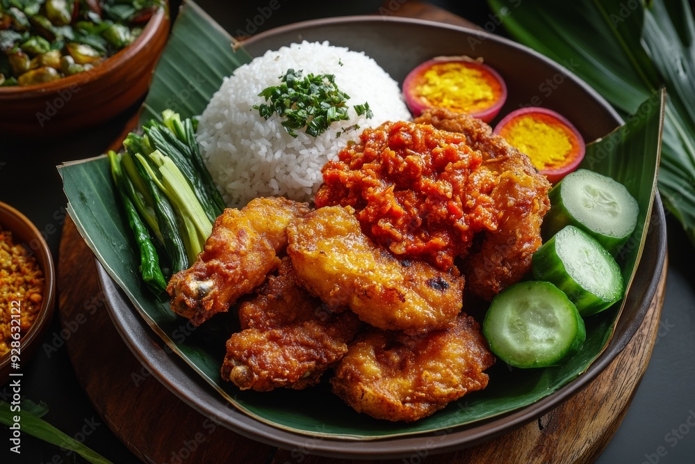 Chicken with Garlic Sambal, In this variation, the fried chicken is served with sambal bawang, a chili paste made with garlic, providing a pungent and spicy kick. Chicken with Garlic Sambal, In this variation, the fried chicken is served with sambal bawang, a chili paste made with garlic, providing a pungent and spicy kick.