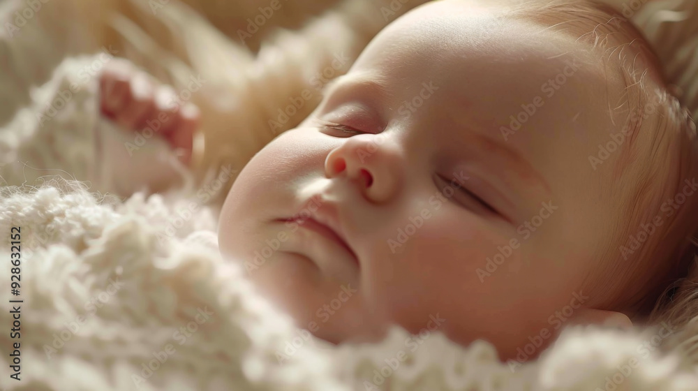 Close-up of a small baby sleeping on a soft light blanket. Sleeping baby. Close-up of a small baby sleeping on a soft light blanket. Sleeping baby.