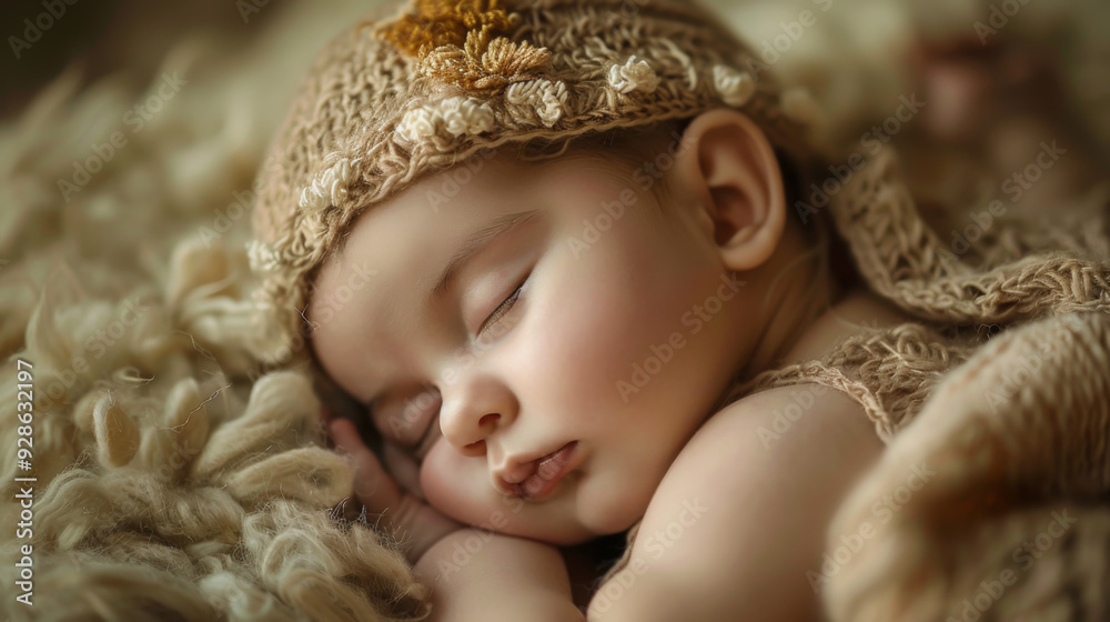 Close-up of a small baby sleeping on a soft light blanket. Sleeping baby. Close-up of a small baby sleeping on a soft light blanket. Sleeping baby.