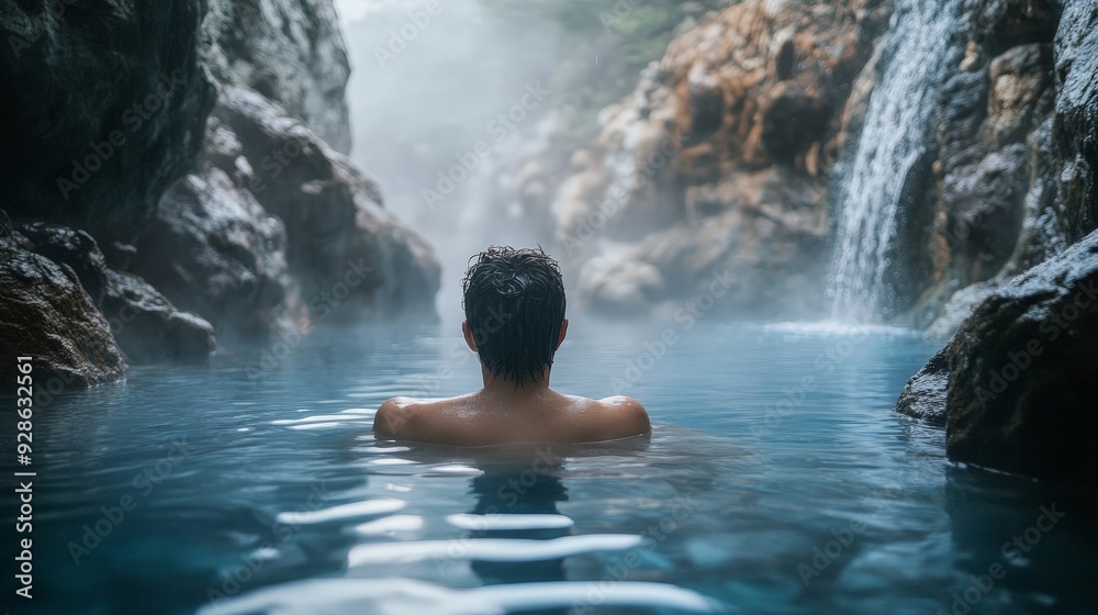Obraz premium Picture a tranquil swim in a hot spring, the warm, mineral-rich water soothing your body.