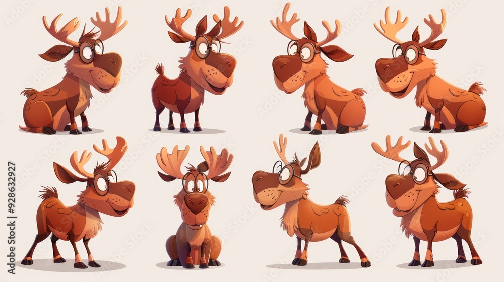 A collection of cartoon reindeer characters in various poses and expressions. A collection of cartoon reindeer characters in various poses and expressions.