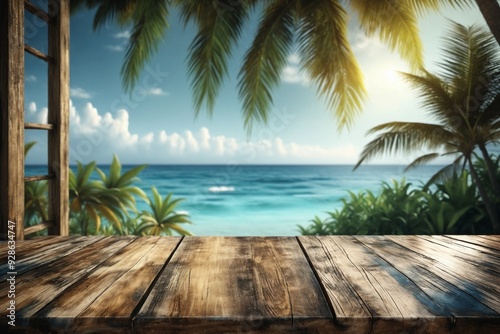 Tropical Beach View from Wooden Deck