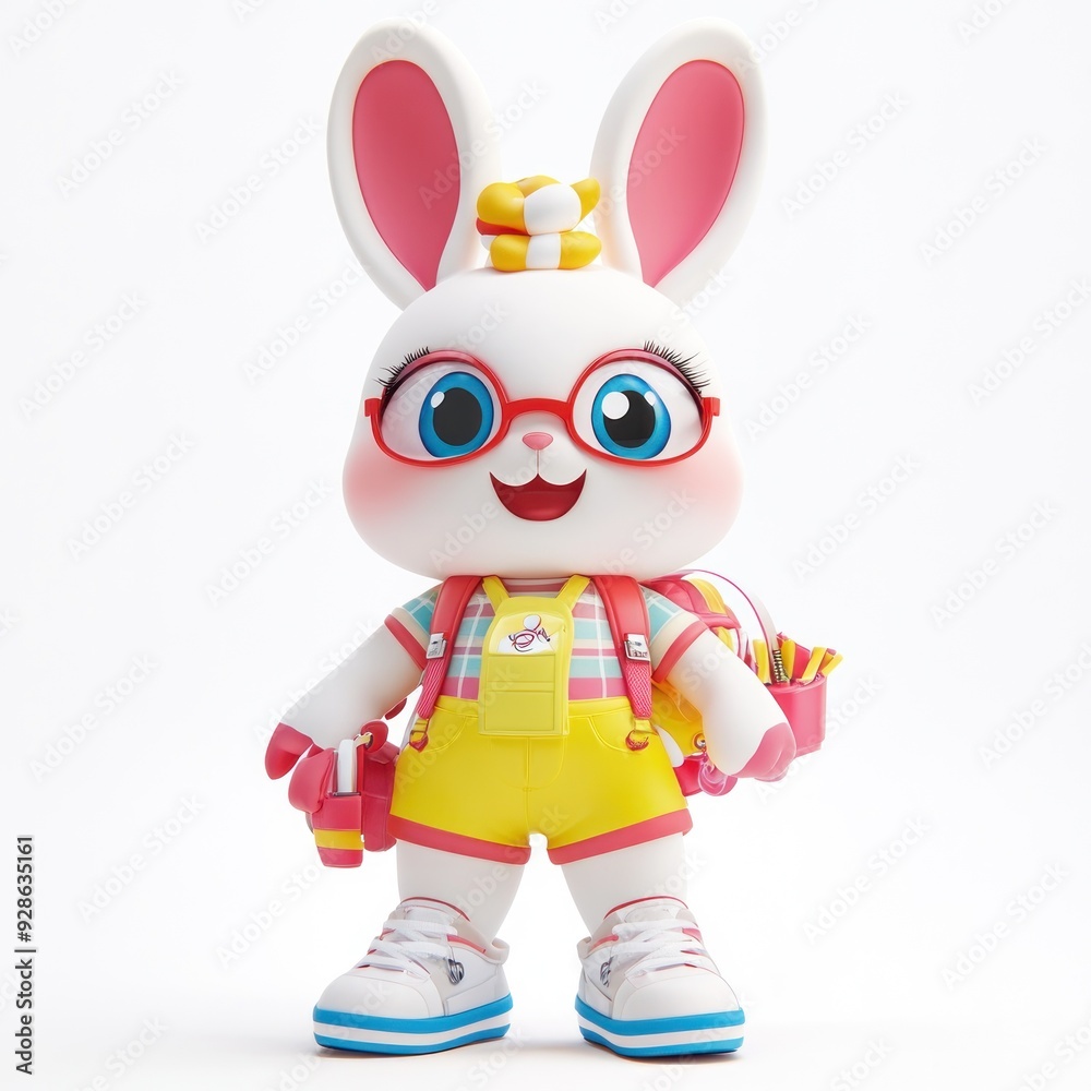A cute cartoon bunny character with glasses and a colorful outfit. A cute cartoon bunny character with glasses and a colorful outfit.
