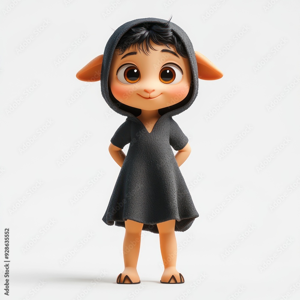 A cute animated character with a hood and playful expression. A cute animated character with a hood and playful expression.