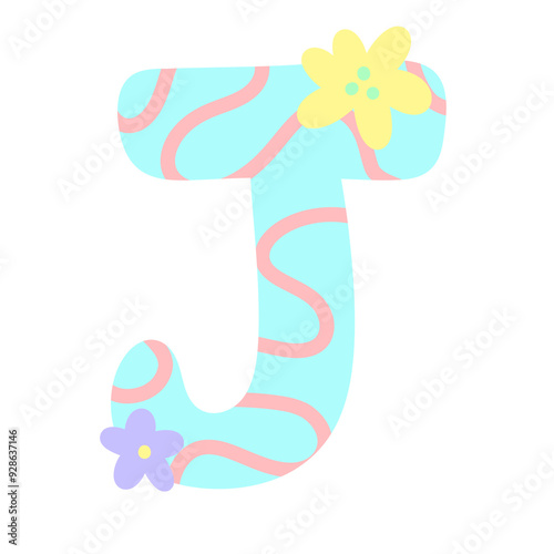 Lettre J d'un alphabet coloré avec un motif