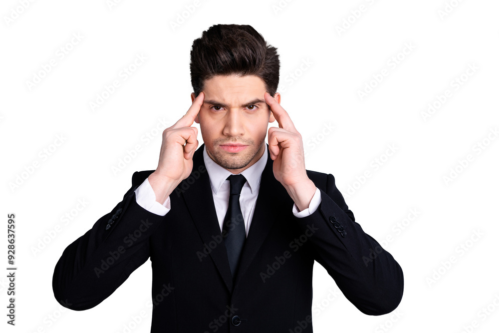 Portrait of strict minded financier have trouble project strategy think decide choose solve touch fingers forehead clever question confident white shirt black blazer isolated silver background Portrait of strict minded financier have trouble project strategy think decide choose solve touch fingers forehead clever question confident white shirt black blazer isolated silver background