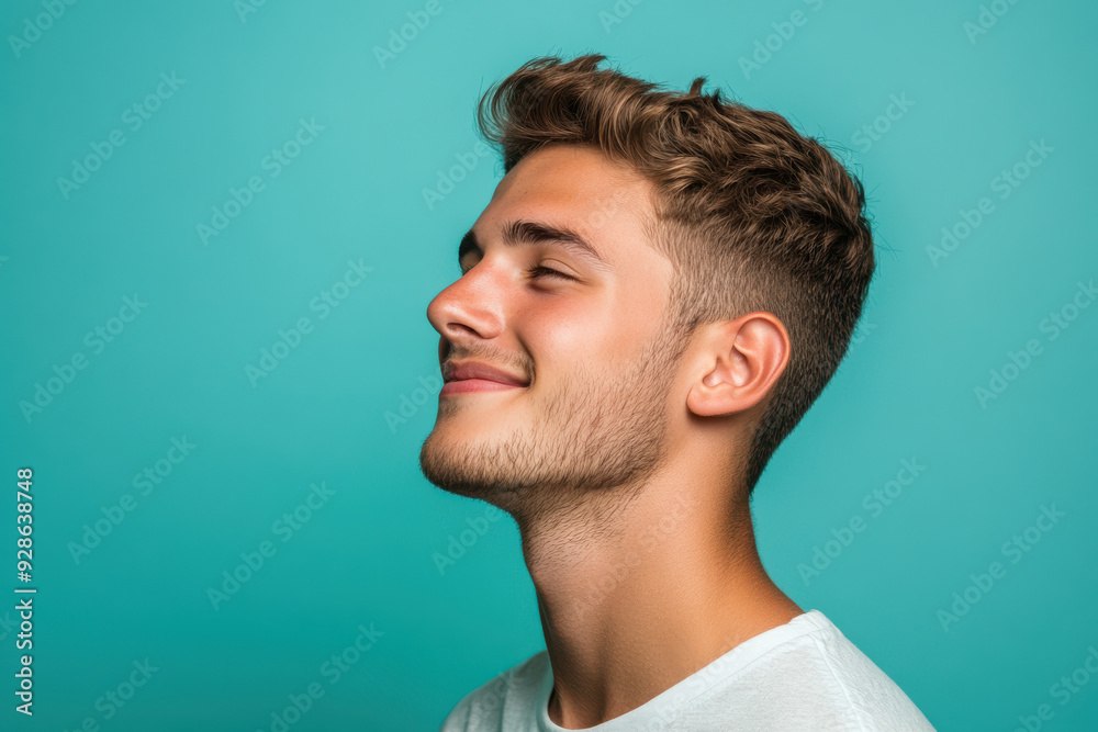 Obraz premium A close up of a man's face with his eyes closed