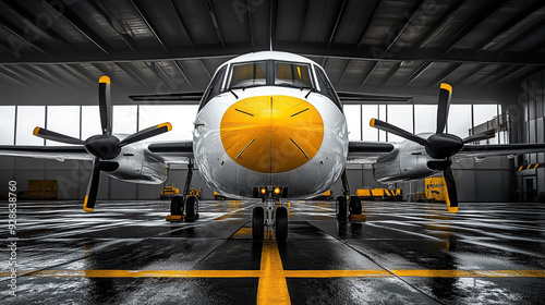 A parked ATR-72 plane on the tarmac, showcasing the aircraft's sleek design and twin-engine turboprop structure. The image highlights the plane's readiness for regional flight,