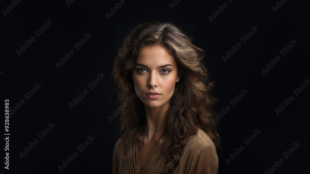 Elegant brunette model in ancient attire, exuding timeless beauty. Flawless skin, natural makeup, and captivating gaze. Studio shot with copy space. Ideal for historical and beauty campaigns Elegant brunette model in ancient attire, exuding timeless beauty. Flawless skin, natural makeup, and captivating gaze. Studio shot with copy space. Ideal for historical and beauty campaigns