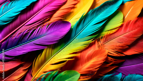 Background with bright colored feathers