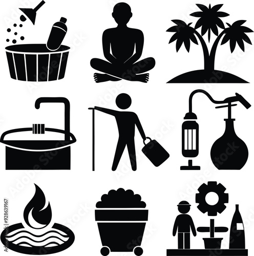 Wellness Icons Dark Silhouette Shapes Vector Set