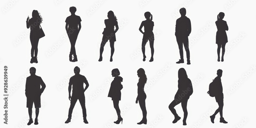 Silhouettes of diverse individuals in various poses on a neutral background